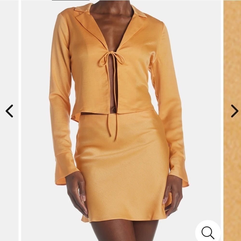 Sage The Label Satin Tie Front Top Long Sleeve Blouse Orange Going Out Crop S